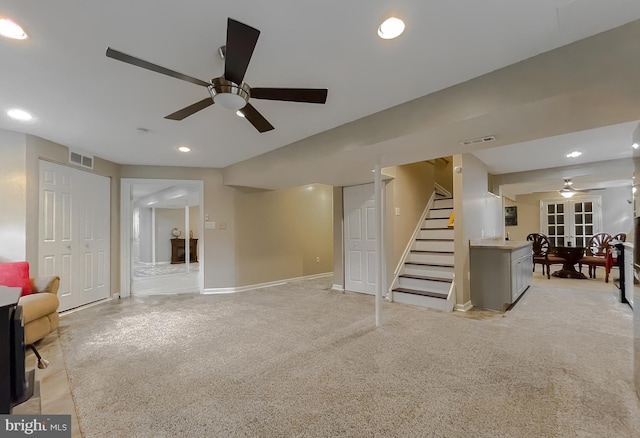 interior space featuring ceiling fan