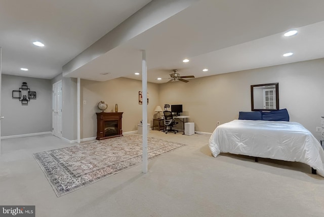 bedroom with carpet floors and ceiling fan