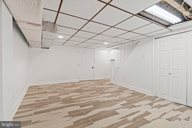 basement with light wood-type flooring