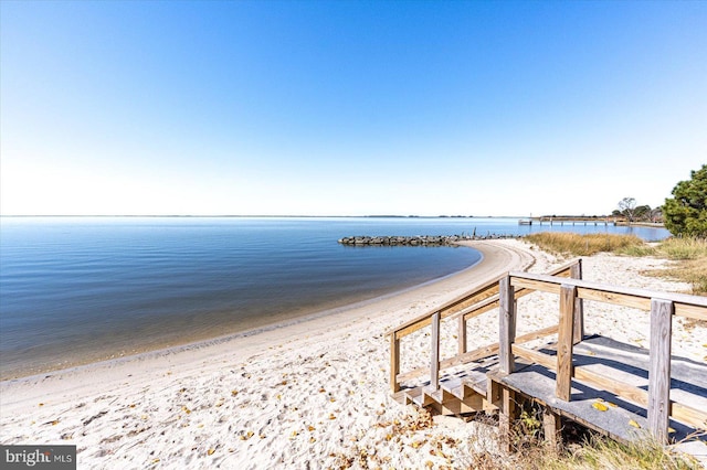 view of water feature featuring a view of the beach