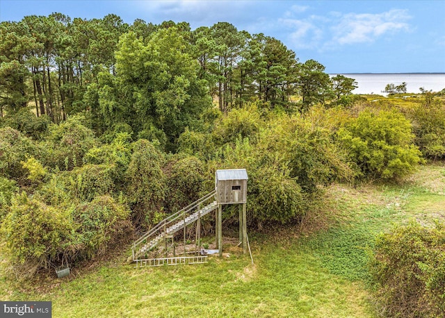 view of yard with a water view