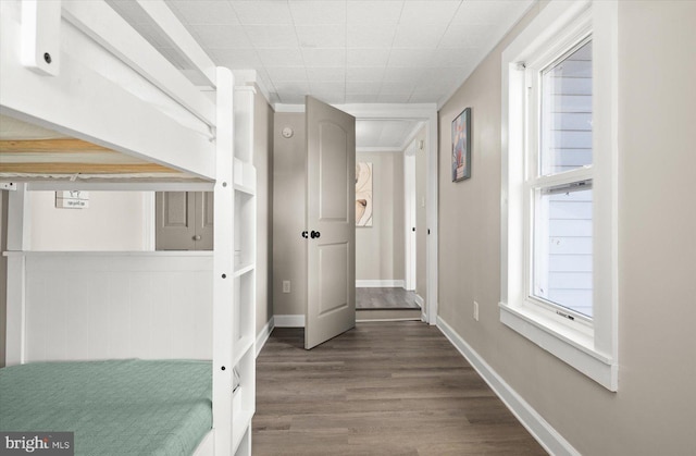 hallway featuring dark wood-type flooring