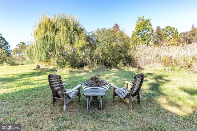 view of yard featuring an outdoor fire pit