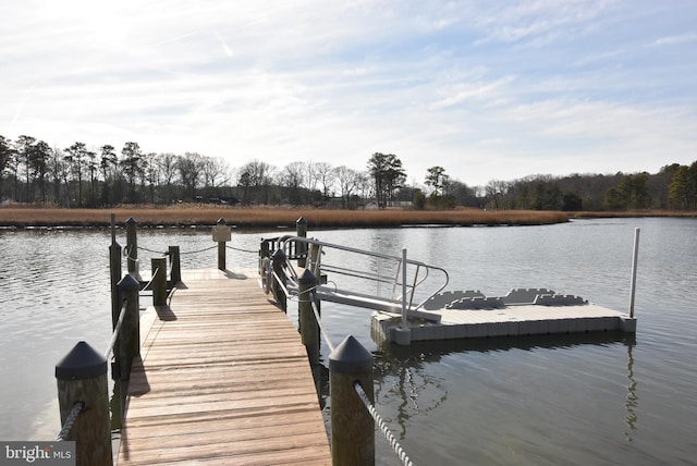 dock area with a water view