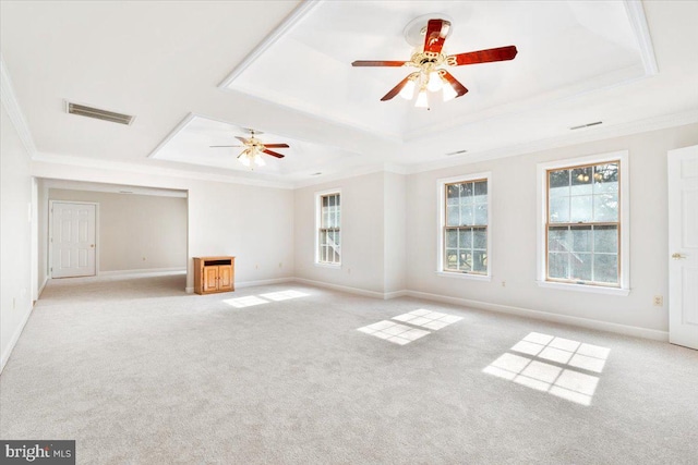 unfurnished room featuring a wealth of natural light, a raised ceiling, and visible vents