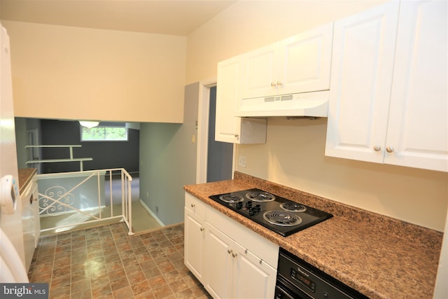 kitchen with white cabinetry and black appliances