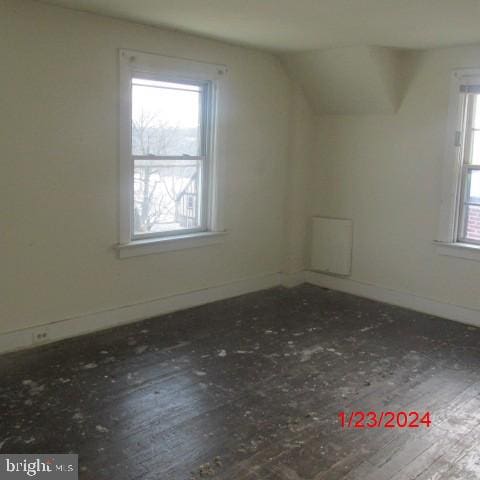 additional living space featuring dark wood-type flooring and lofted ceiling