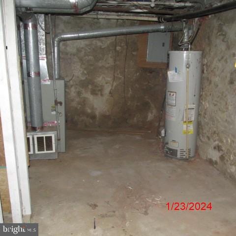 basement with water heater