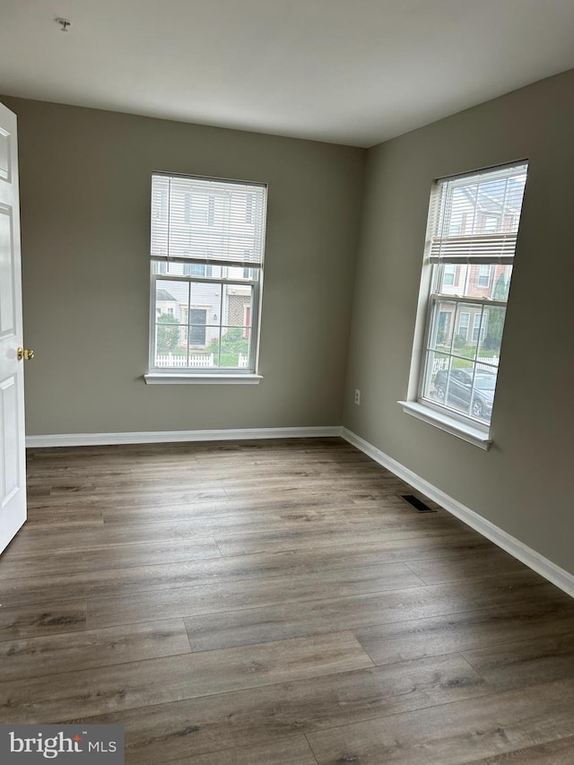 empty room featuring a wealth of natural light and light hardwood / wood-style floors