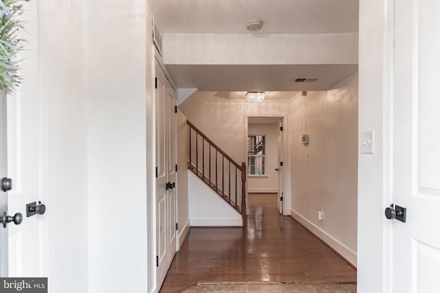 entryway with dark hardwood / wood-style flooring