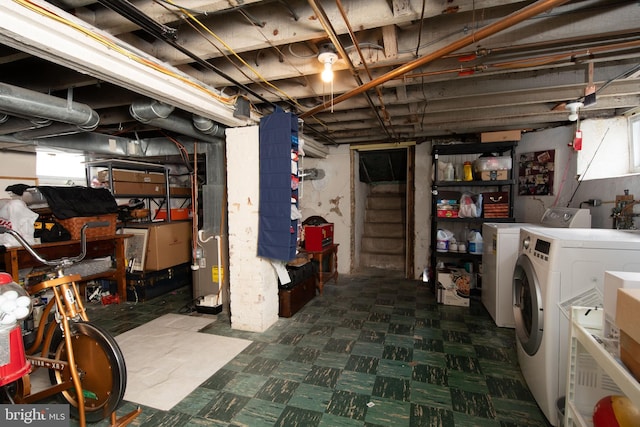 basement with washer and dryer