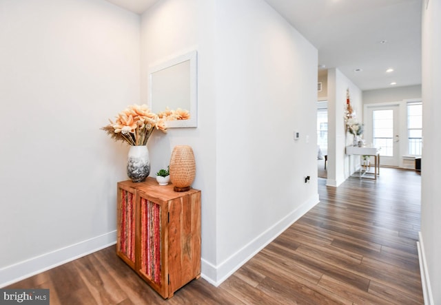 hall with dark wood-type flooring