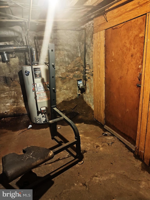 basement featuring water heater