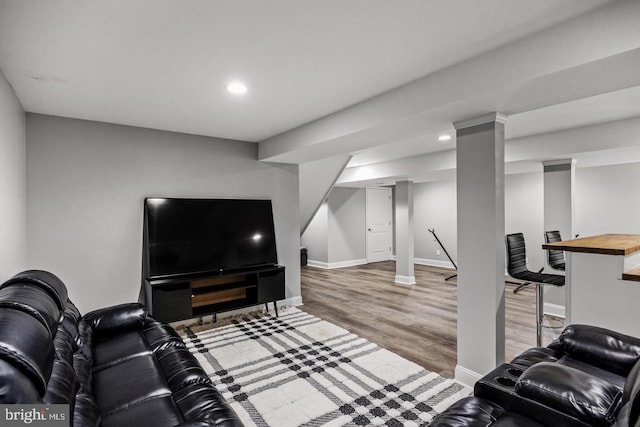 living room with light wood-type flooring