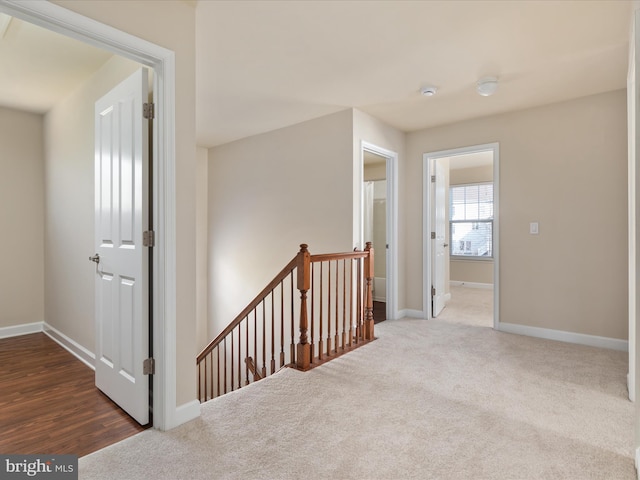 hall with carpet flooring