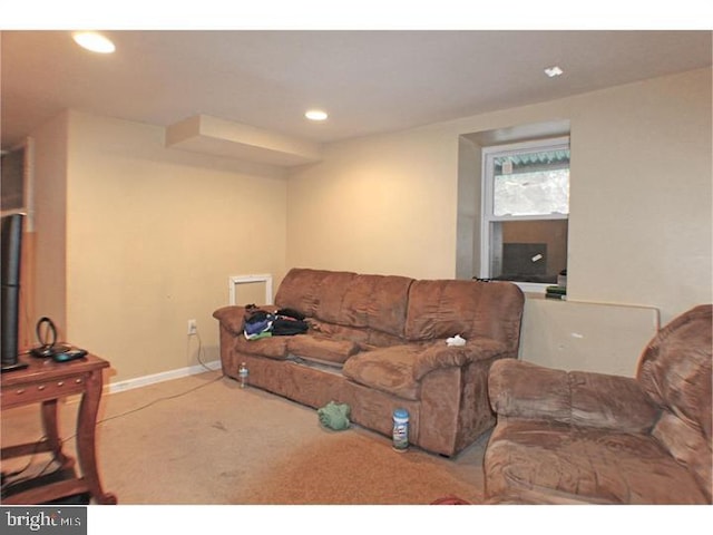 living room with light colored carpet