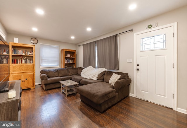 living room featuring dark hardwood / wood-style flooring