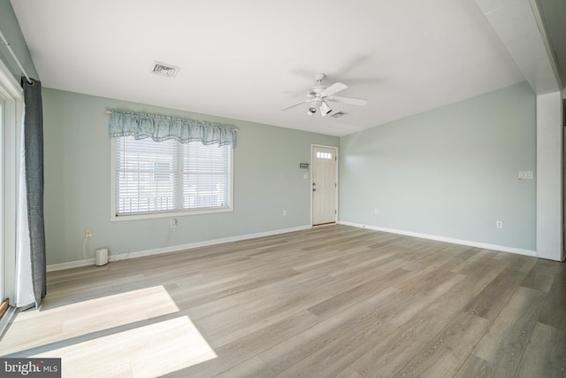 interior space featuring light hardwood / wood-style floors and ceiling fan