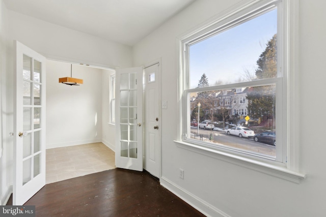 doorway featuring dark wood-type flooring and french doors