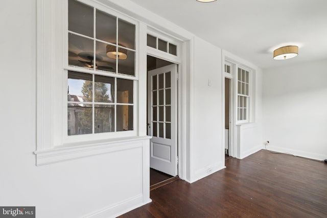 interior space with dark hardwood / wood-style floors