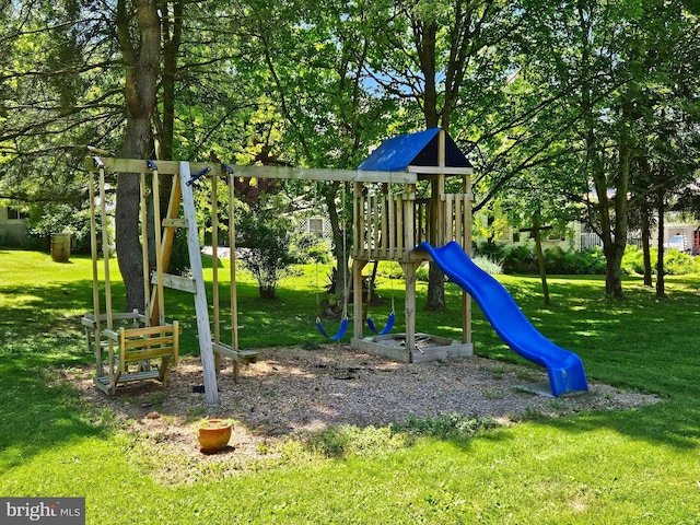 view of playground featuring a yard