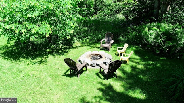 view of home's community featuring a yard and a fire pit