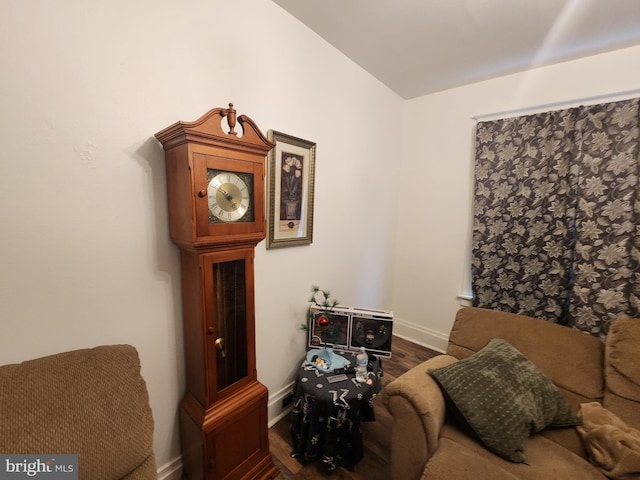 living area featuring dark wood-type flooring