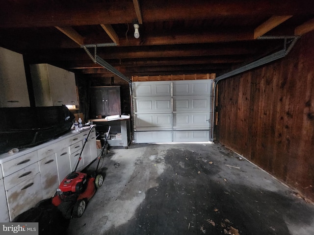 garage with wooden walls