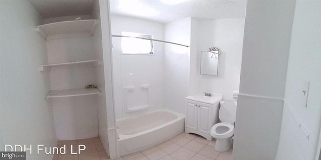 bathroom with washtub / shower combination, toilet, and tile patterned flooring