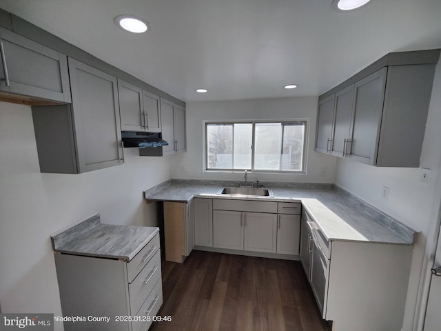 kitchen featuring dark hardwood / wood-style flooring, sink, and gray cabinets