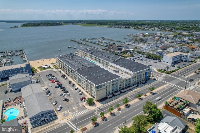 aerial view with a water view