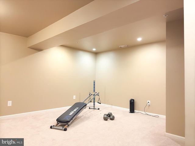 workout room with carpet flooring