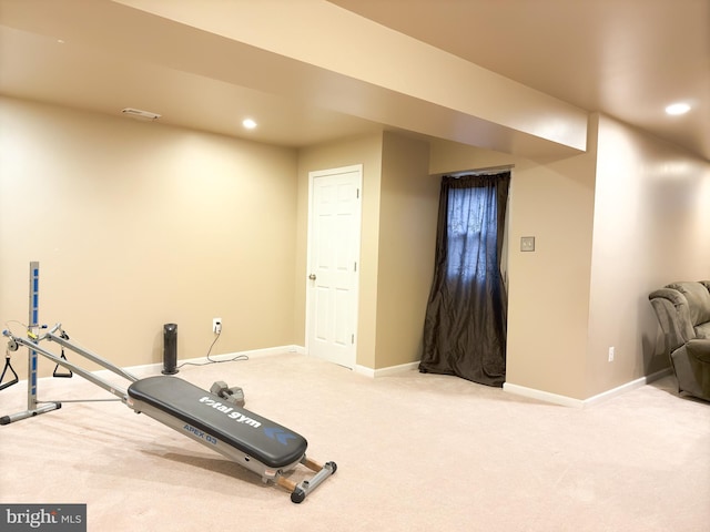 exercise room featuring carpet