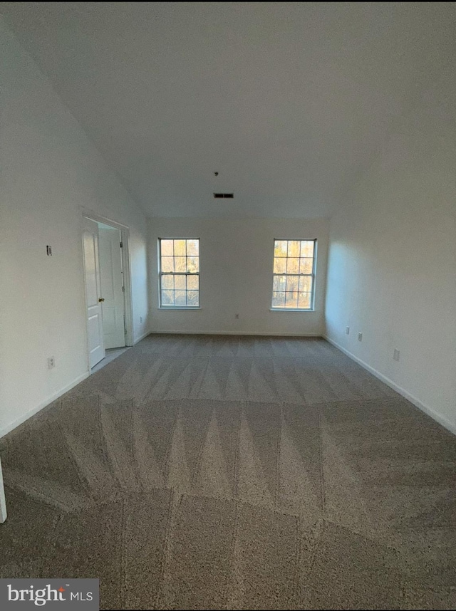 empty room with vaulted ceiling, a healthy amount of sunlight, and carpet