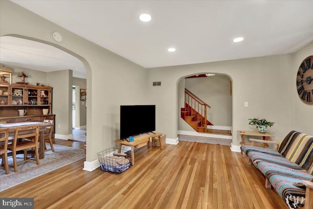 living room featuring light wood-type flooring