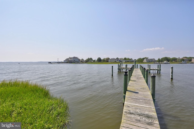 view of dock with a water view