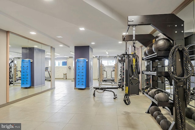 gym with light tile patterned floors