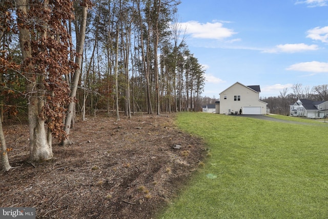 view of yard with a garage