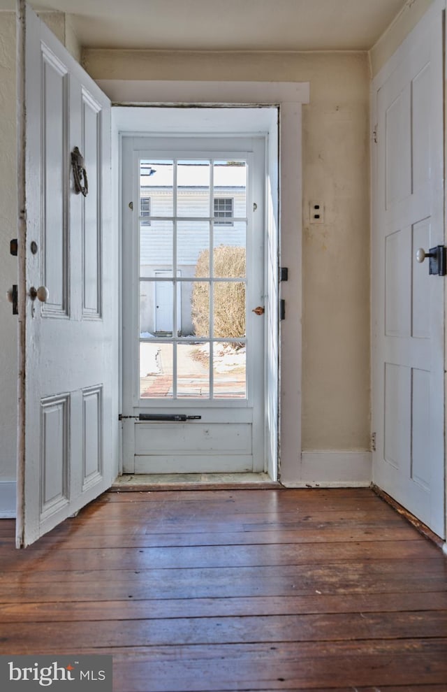 entryway featuring a wealth of natural light and dark hardwood / wood-style flooring