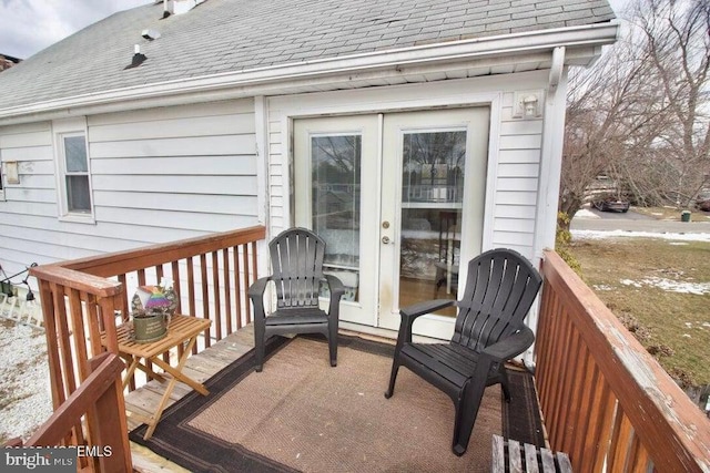 wooden terrace featuring french doors