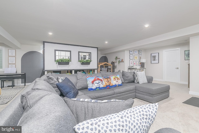 living room with carpet flooring