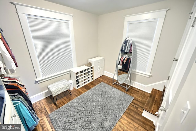 interior space with dark hardwood / wood-style floors