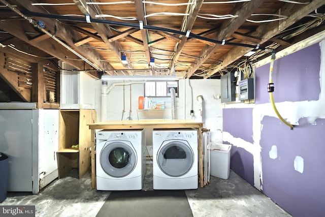 washroom featuring electric panel and independent washer and dryer