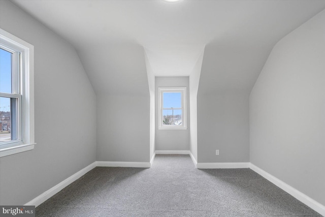 additional living space featuring lofted ceiling and carpet