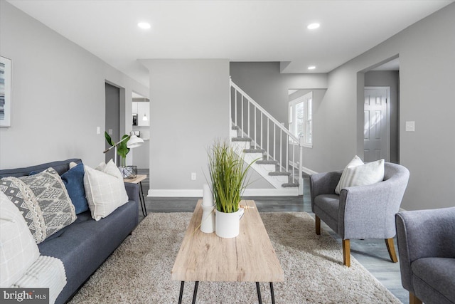 living room with hardwood / wood-style flooring