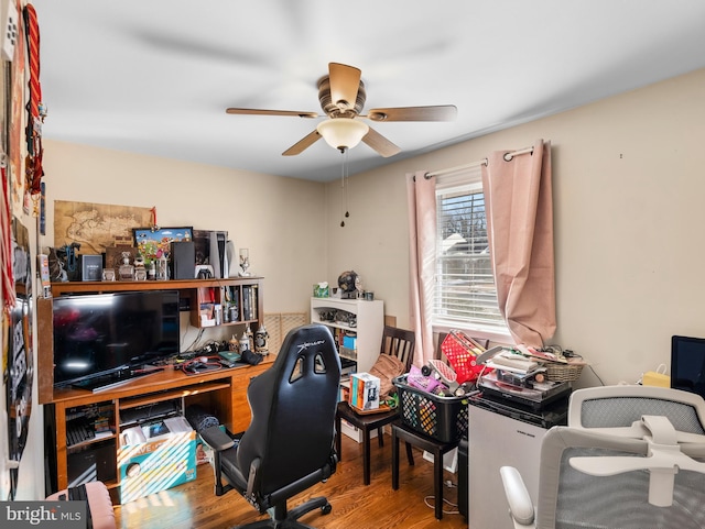 office area featuring ceiling fan and wood-type flooring