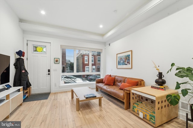 living room with light hardwood / wood-style floors