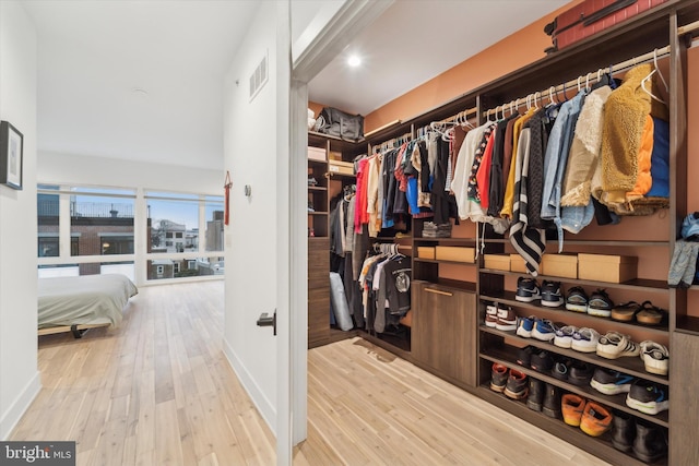 spacious closet featuring light hardwood / wood-style flooring