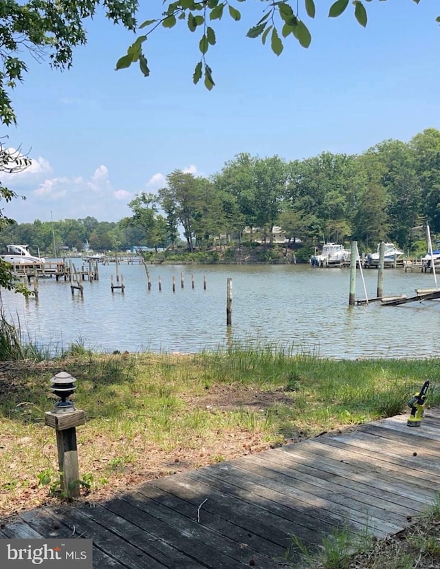 view of dock featuring a water view