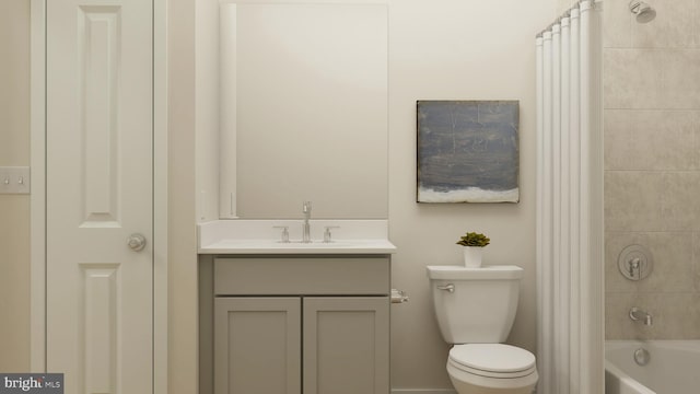 full bathroom featuring vanity, toilet, and tiled shower / bath combo